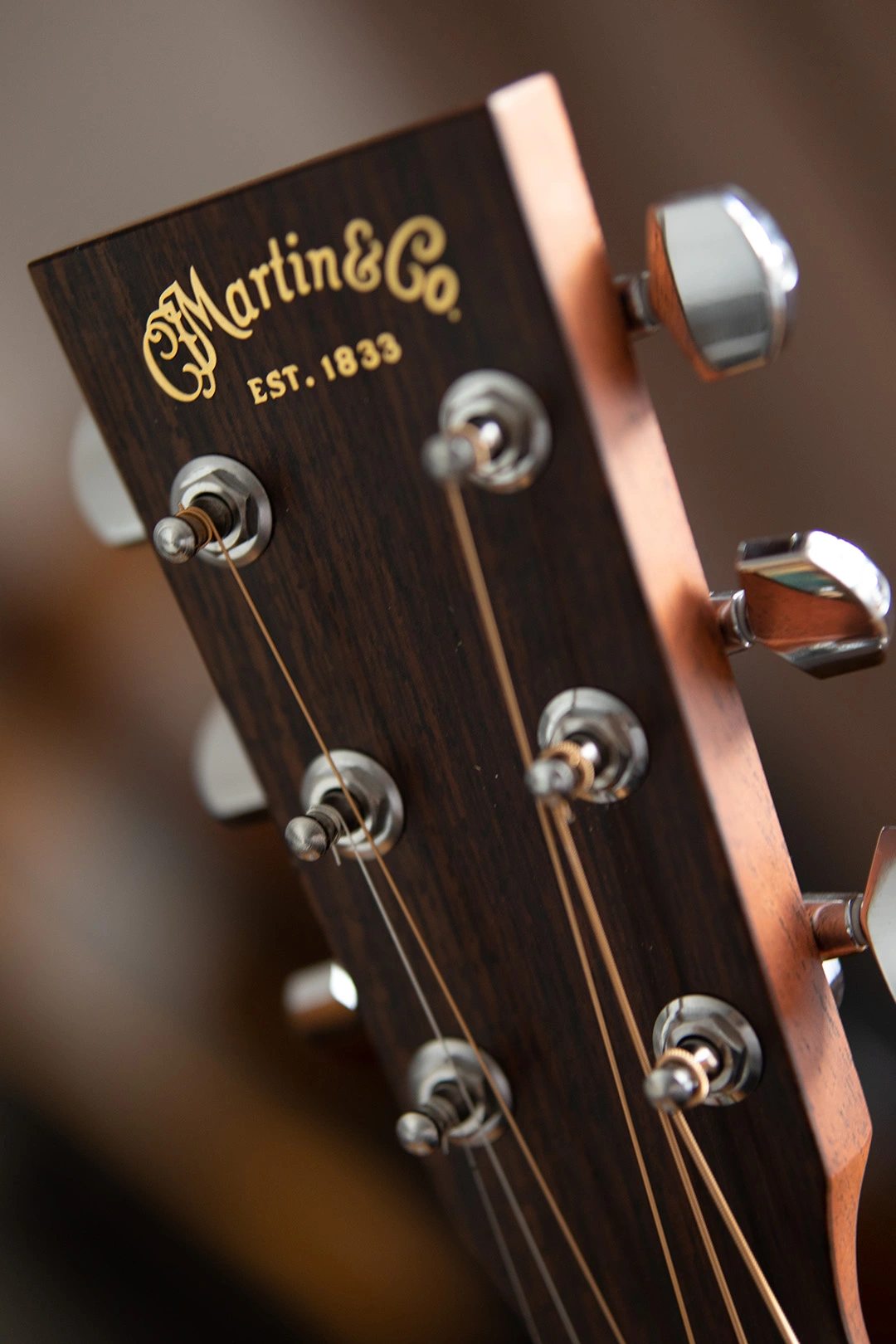 Headstock de guitarra Martin con cuerdas
